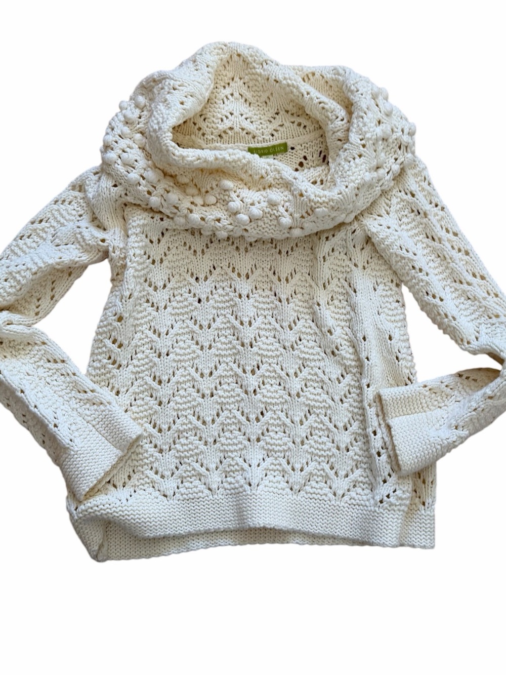 Sigrid Olsen Cream Cable Knit Cowl Neck Sweater
